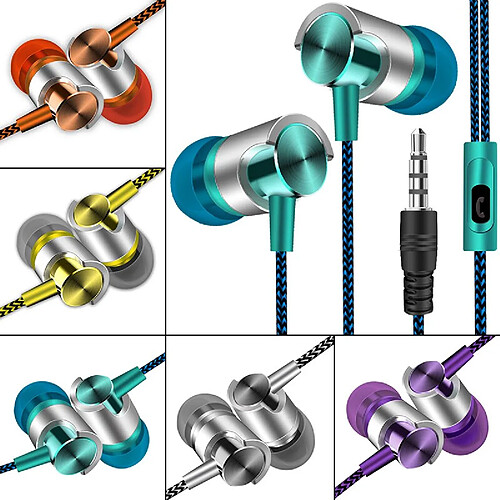 GUPBOO Écouteurs filaires 3,5 mm avec micro antibruit basse stéréo écouteurs intra-auriculaires câble tricoté sport musique jeu écouteur