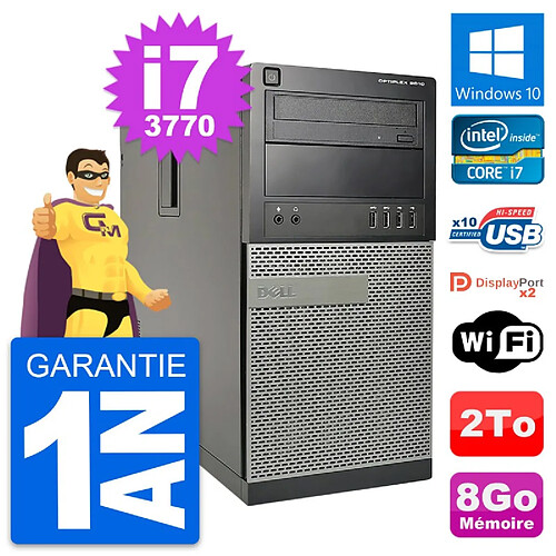 PC Tour Dell OptiPlex 9010 Intel Core i7-3770 RAM 8Go Disque 2To Windows 10 Wifi · Occasion