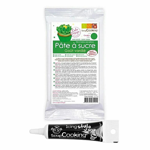 Scrapcooking Pâte à sucre verte 250 g + Stylo de glaçage noir