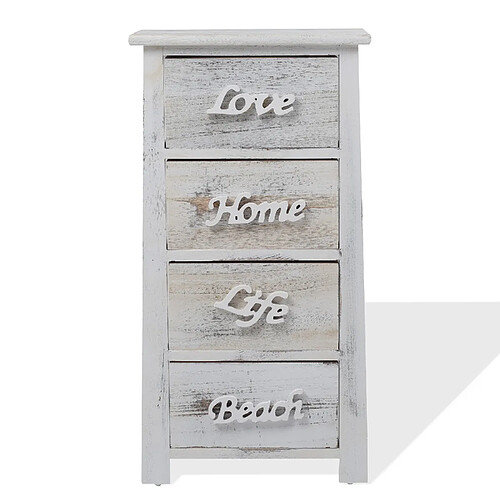 Mobili Rebecca Chiffonnier Meuble 4 Tiroirs Bois Blanc Shabby 73x37x27