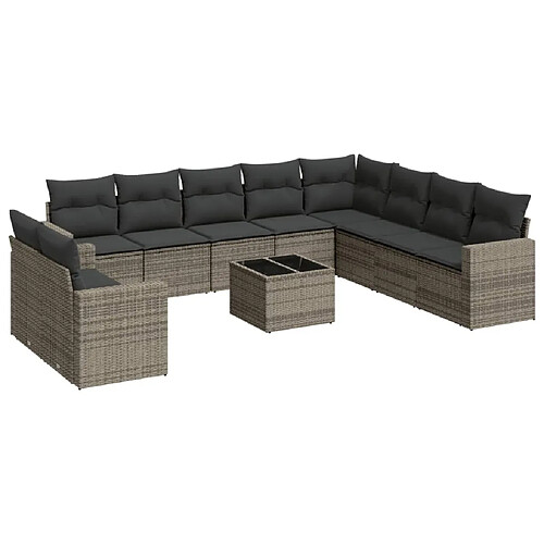 Maison Chic Salon de jardin 11 pcs avec coussins | Ensemble de Table et chaises | Mobilier d'Extérieur gris résine tressée -GKD87651