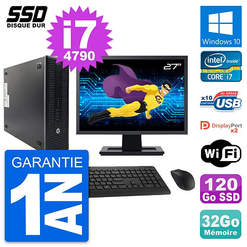 PC HP 600 G1 SFF Ecran 27" Intel Core i7-4790 RAM 32Go SSD 120Go Windows 10 Wifi · Occasion