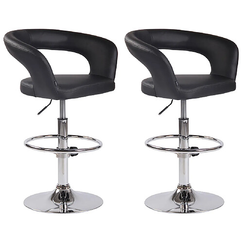 Decoshop26 Lot de 2 tabourets de bar assise moderne en PVC noir pieds et repose-pieds en métal chromé 10_0004215