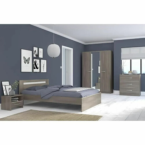 Youdoit Chambre complete adulte - noyer silver - 140 x 190 cm