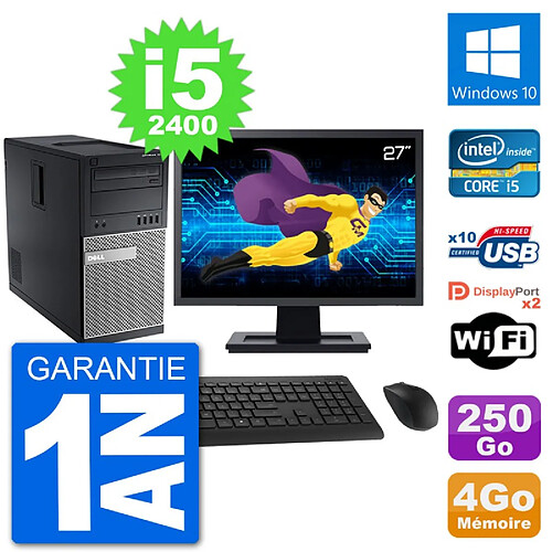 PC Tour Dell 7010 Ecran 27" Intel i5-2400 RAM 4Go Disque 250Go Windows 10 Wifi · Occasion