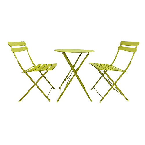 Mobili Rebecca Ensemble Table Et 2 Chaises De Jardin En Acier Vert Peu Encombrant