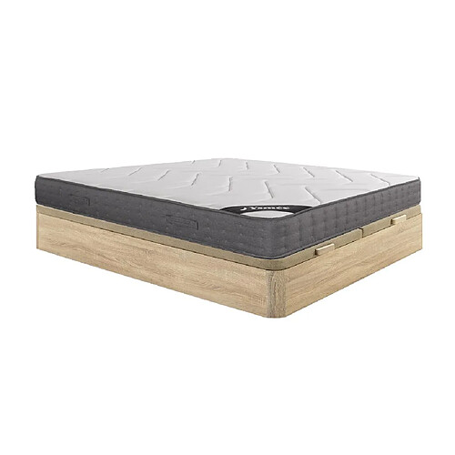 Vente-Unique Ensemble 180 x 200 cm sommier coffre naturel clair + matelas ressorts ensachés 5 zones accueil mémoire de forme ép.23cm - BABYLONE de YSMÉE