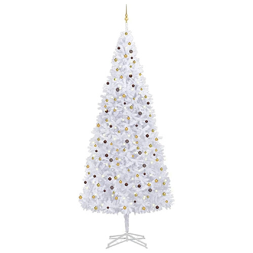 vidaXL Arbre de Noël artificiel pré-éclairé et boules 500 cm blanc