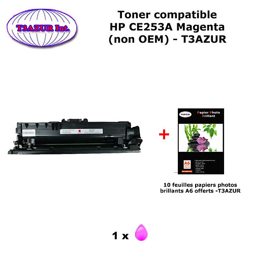 Toner générique HP CE253A , HP 504A pour HP CM3530 CP3525, CP3525dn Magenta+10f papiers photos A6 -T3AZUR