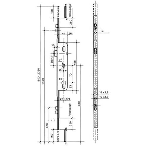 Ferco Crémone barillet 2570 ajustable haut et bas longueur 2030mm