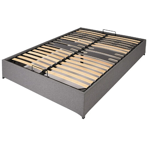 Sedac Lit coffre Savio - 140x190 - Tissu déco gris clair - 36 lattes bois - Gain de place