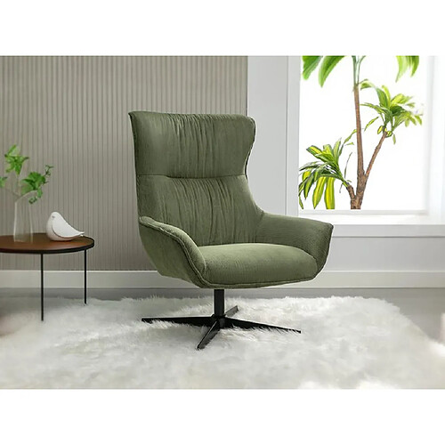 Vente-Unique Fauteuil pivotant en velours côtelé vert GALATI