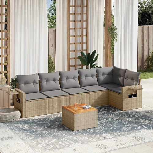 vidaXL Salon de jardin avec coussins 7 pcs beige résine tressée