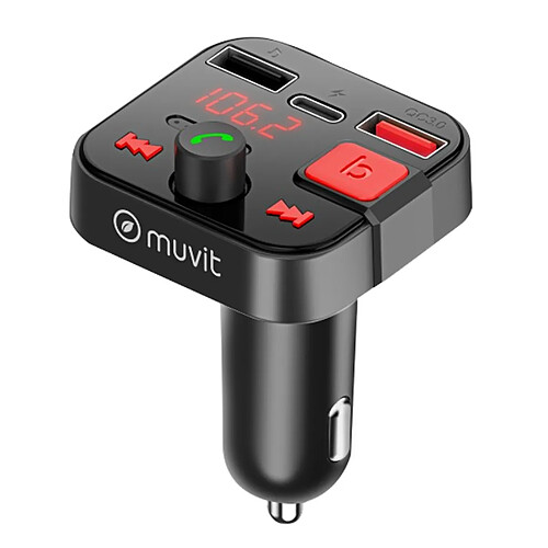 Transmetteur FM Bluetooth Allume cigare avec Port de charge USB et USB C Muvit