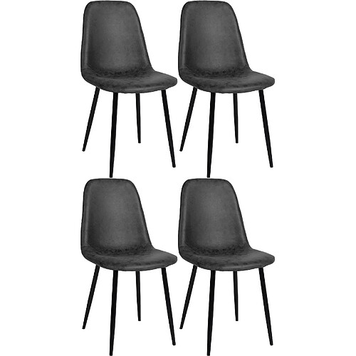 Decoshop26 Lot de 4 chaises de salle à manger design moderne avec pieds en métal noir assise PVC noir 10_0001823