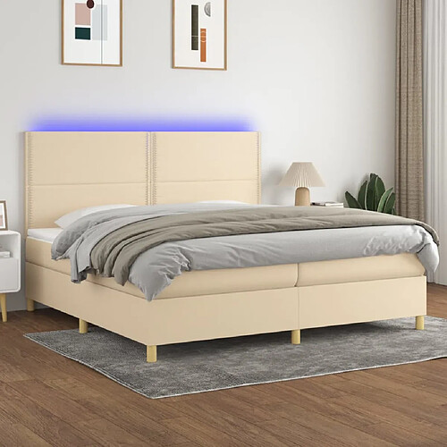 vidaXL Sommier à lattes de lit et matelas et LED Crème 200x200cm Tissu