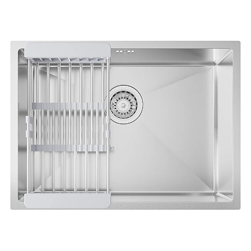 Auralum MAX Évier de Cuisine 1 Bac 60*44*20CM,Évier 1 Cuve en Acier inoxydable 304,Évier à Encastrer/sous-plan avec Panier de Drainage,Nano Silver