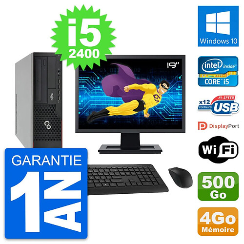 PC Fujitsu E910 DT Ecran 19" Intel i5-2400 RAM 4Go Disque 500Go Windows 10 Wifi · Occasion