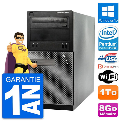 PC Tour Dell OptiPlex 3020 Intel G3220 RAM 8Go Disque Dur 1To Windows 10 Wifi · Occasion