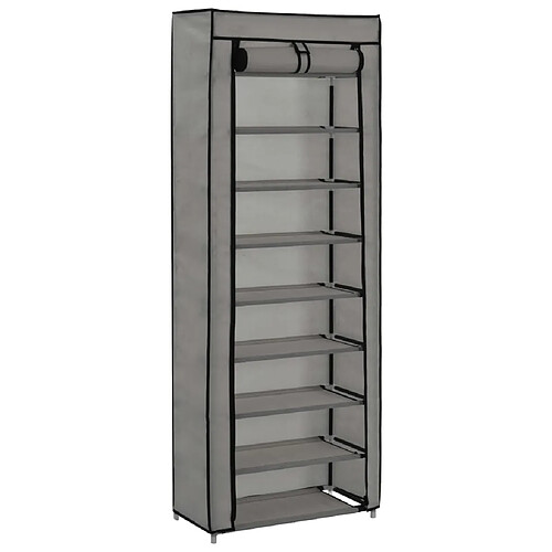 vidaXL Armoire à chaussures avec housse Gris 57x29x162 cm Tissu