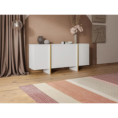 Vente-Unique Buffet avec 4 portes en MDF - Blanc et Doré - LUVONIA