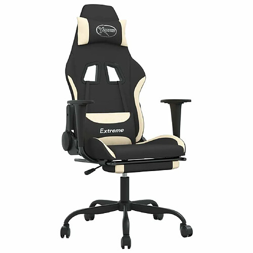 Maison Chic Chaise de jeu, Chaise gaming de massage avec repose-pied, Fauteuil gamer,Chaise de Bureau Noir et crème Tissu -GKD88386