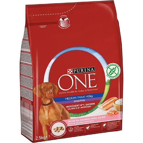 PURINA ONE Croquettes au saumon et au riz Medium / Maxi &gt; 10 kg - Pour chien adulte sensible de moyenne et grande taille - 2,5 kg