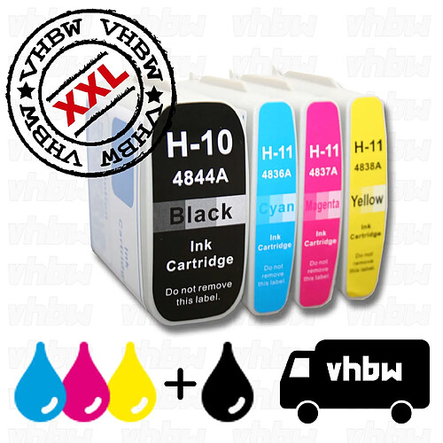 vhbw 4x cartouches d'imprimante compatible avec HP Color Inkjet CP1700 - kit 1x cyan, 1x magenta, 1x noir, 1x jaunir