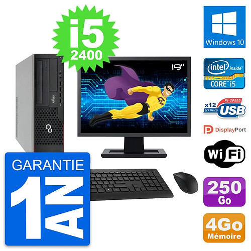 PC Fujitsu E910 DT Ecran 19" Intel i5-2400 RAM 4Go Disque 250Go Windows 10 Wifi · Occasion