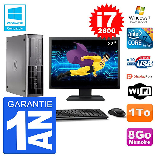 PC HP 6200 SFF Ecran 22" Intel i7-2600 RAM 8Go Disque 1To Graveur DVD Wifi W7 · Occasion