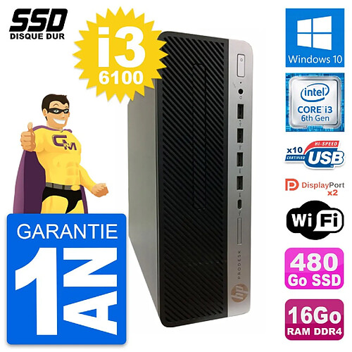 PC HP ProDesk 600 G3 SFF Intel Core i3-6100 RAM 16Go SSD 480Go Windows 10 Wifi · Occasion