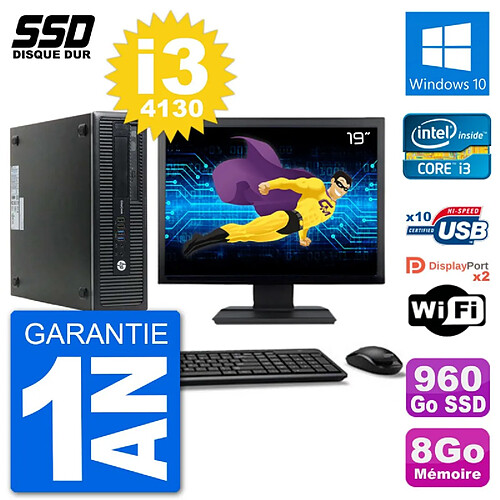 PC HP EliteDesk 800 G1 Ecran 19" Core i3-4130 RAM 8Go SSD 960Go Windows 10 Wifi · Occasion