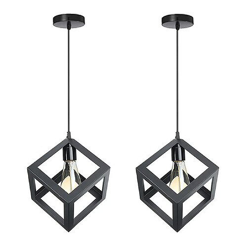 Stoex 2PCS Suspension Lustre en Forme de Cube Suspension Luminaire Moderne Plafonnier Rétro Vintage Noir