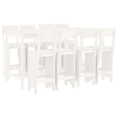 Maison Chic Table de bar et chaises d'extérieur 9 pcs,Ensemble de bar de jardin pour relax blanc bois de pin massif -GKD219775