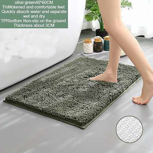 LUUCOZK Tapis de bain antidérapants absorbants à séchage rapide, tapis de décoration de salle de bain-fond TPR vert 40x60cm-Taille standard