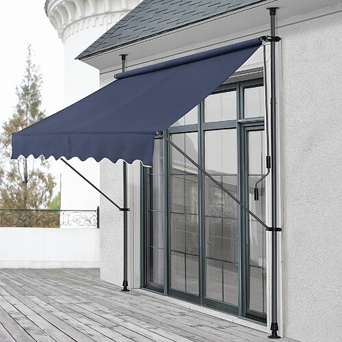 Store Banne Manuel Rétractable pour Terrasse Marquise Soleil de Balcon Auvent Téléscopique Hauteur et Inclinaison Réglable Sans Perçage Acier Polyester 200 x 120 x 200-300 cm Bleu Foncé [pro.tec]