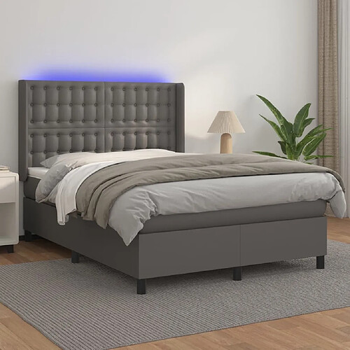 Sommier à lattes et matelas LED,Cadre à lattes de lit pour Adulte Gris 140x190cm Similicuir -MN27031