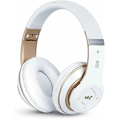 Vendos85 Casque Bluetooth sans Fil, stéréo Pliables Hi-FI Écouteurs avec Microphone intégré Micro SD/TF FM or blanc