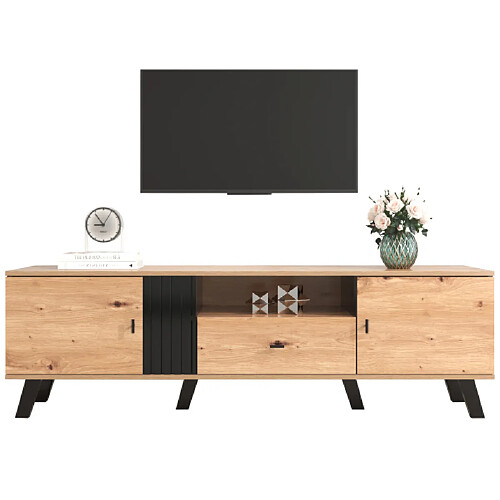 ComfortXL Meuble Tv Élégant De 172 Cm Avec Design En Bois Et Noir, Meuble Tv