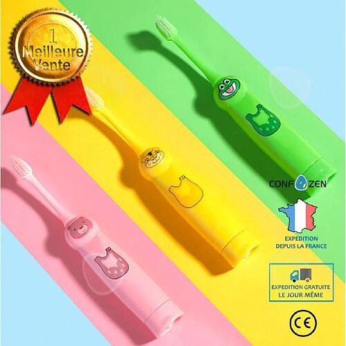 CONFO Brosse à dents électrique pour enfants Vibration sonique non rechargeable de bande dessinée bébé à dents automatique petit