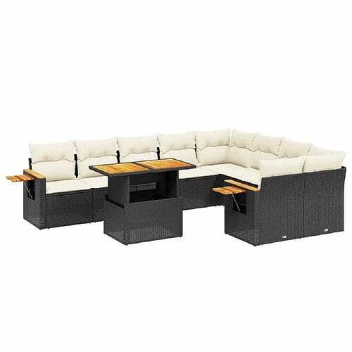 Maison Chic Salon de jardin 10 pcs avec coussins, Ensemble Tables et chaises d'extérieur noir résine tressée -GKD222497