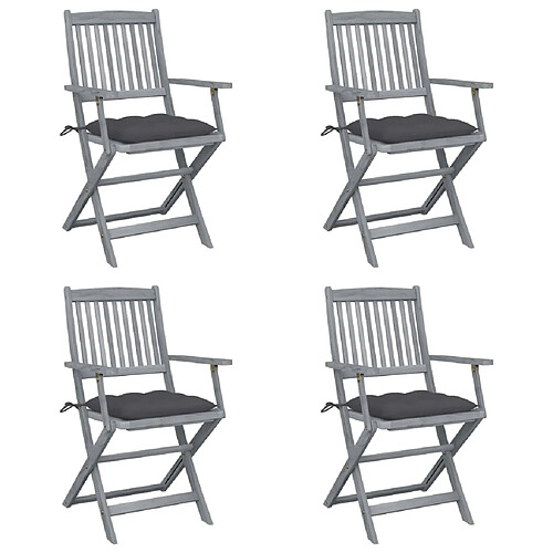 vidaXL Chaises pliables d'extérieur lot de 4 et coussins Bois d'acacia