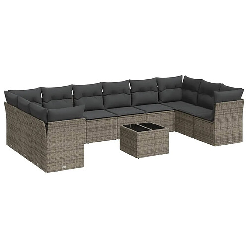 Maison Chic Salon de jardin 11 pcs avec coussins | Ensemble de Table et chaises | Mobilier d'Extérieur gris résine tressée -GKD72145