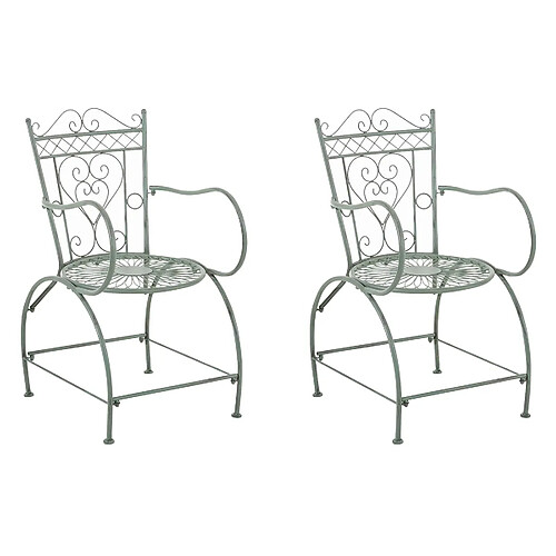 Decoshop26 Lot de 2 chaises de jardin avec accoudoirs balcon terrasse design rustique en métal vert vieilli 10_0002871