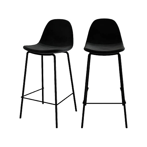 Rendez Vous Deco Chaise pour îlot central Henrik en velours noir 65 cm (lot de 2)