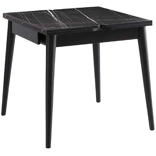 Hanah Home Table de repas extensible Totem noir, noir marbré.