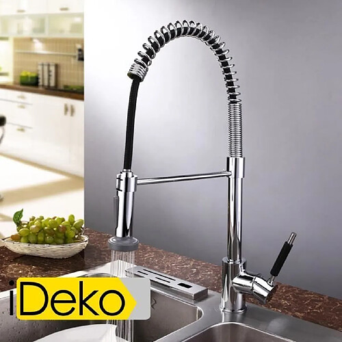 iDeko®Robinet Mitigeur d’évier cuisine (Haut) étirable chrome& Flexible