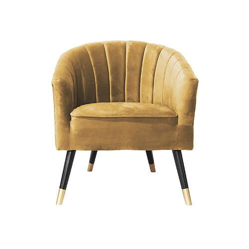 LEITMOTIV Fauteuil 1 place en polyester effet velours - Jaune Ocre