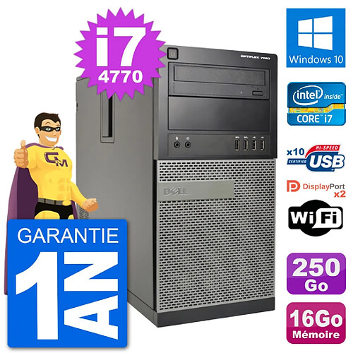 PC Tour Dell 7020 Intel Core i7-4770 RAM 16Go Disque Dur 250Go Windows 10 Wifi · Occasion