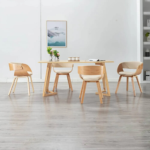 vidaXL Chaises à manger lot de 4 crème bois courbé et similicuir